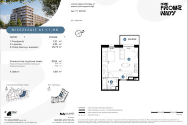 Rzut - Mieszkanie na sprzedaż 1 pokój o powierzchni 31,59 m² - numer A1.1.1.M6 w Nowe Promenady