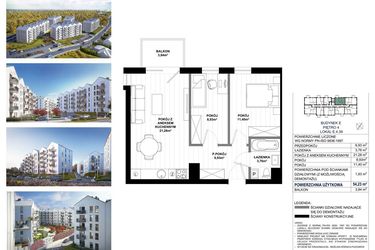 Rzut - Mieszkanie na sprzedaż 3 pokoje o powierzchni 54,23 m² - numer E.4.39 w Skandinavia