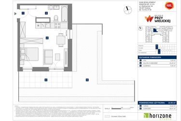 Rzut - Mieszkanie na sprzedaż 1 pokój o powierzchni 33,93 m² - numer B-2 w Osiedle przy Wielickiej etap 1.2
