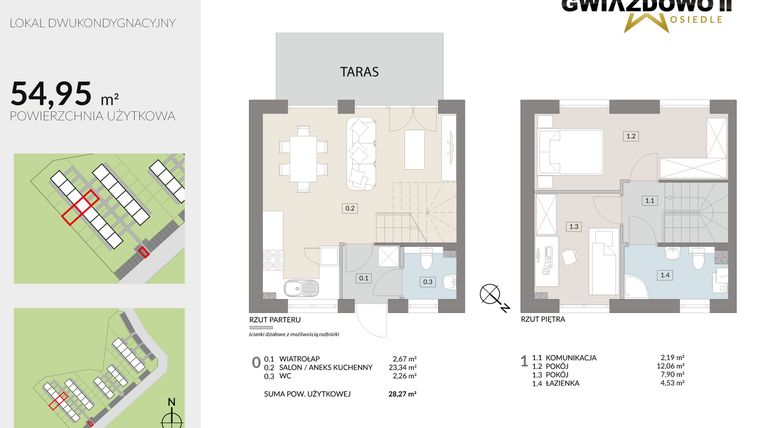 Rzut - Dom na sprzedaż 4 pokoje o powierzchni 54,95 m² - numer O7.1 w Gwiazdowo II
