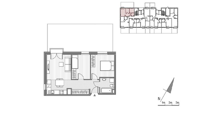 Rzut - Mieszkanie na sprzedaż 2 pokoje o powierzchni 50,58 m² - numer F.24 w Glogera bud. F i G