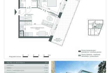 Rzut - Mieszkanie na sprzedaż 2 pokoje o powierzchni 37,11 m² - numer M-21 w Unikat Apartamenty D