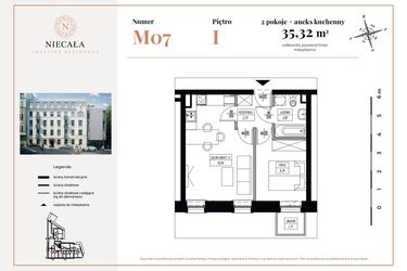Rzut - Mieszkanie na sprzedaż 2 pokoje o powierzchni 35,32 m² - numer 7 w Niecała Prestige Residence