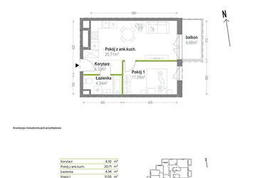 Rzut - Mieszkanie na sprzedaż 2 pokoje o powierzchni 40,42 m² - numer A.A.1.06 w Głębocka Vita