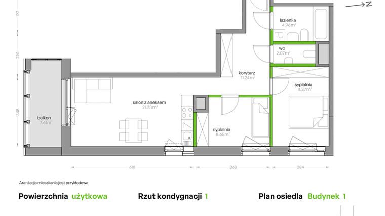 Rzut - Mieszkanie na sprzedaż 3 pokoje o powierzchni 59,52 m² - numer SV/04 w Sikorskiego Vita