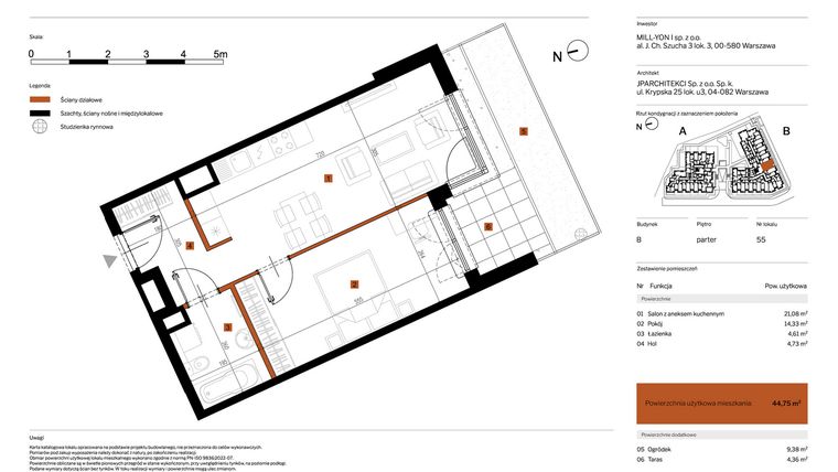 Rzut - Mieszkanie na sprzedaż 2 pokoje o powierzchni 44,75 m² - numer 55 w MY Głębocka