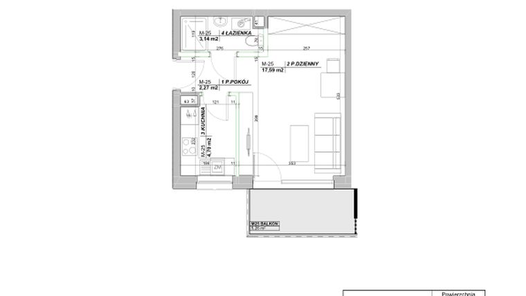 Rzut - Mieszkanie na sprzedaż 1 pokój o powierzchni 27,7 m² - numer A.25 w Laurowy Zakątek