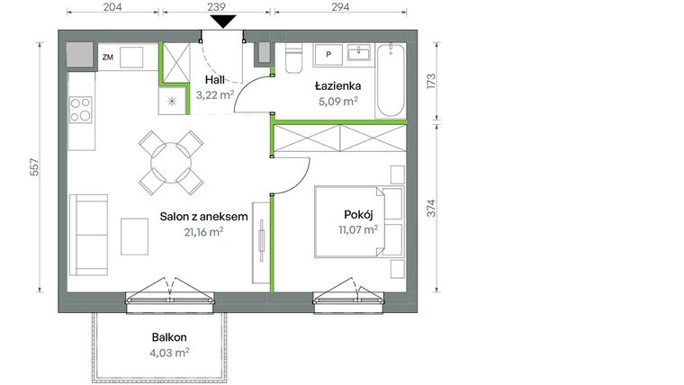 Rzut - Mieszkanie na sprzedaż 2 pokoje o powierzchni 40,54 m² - numer 1/A/1/12 w Oliwska Vita