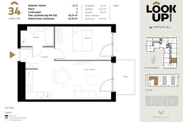 Rzut - Mieszkanie na sprzedaż 2 pokoje o powierzchni 40,74 m² - numer A.34 w Look Up House