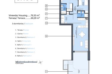 Rzut - Dom na sprzedaż 3 pokoje o powierzchni 76,5 m² - numer B1.PB.B w Domy con Dolores - 65433933