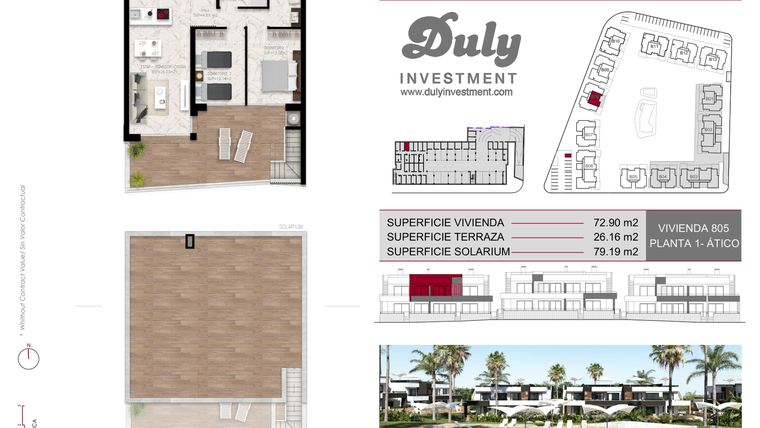 Rzut - Dom na sprzedaż 2 pokoje o powierzchni 72,9 m² - numer 805 w Lo Marabu Bungalows