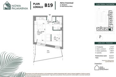 Rzut - Mieszkanie na sprzedaż 1 pokój o powierzchni 30,67 m² - numer B19 w Nowa Palmiarnia
