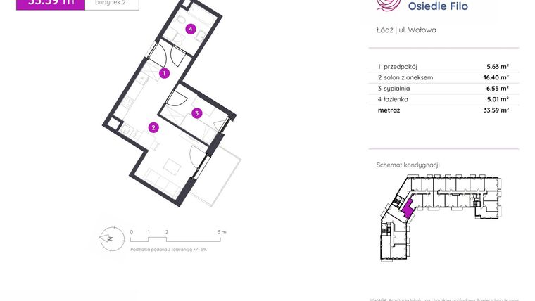 Rzut - Mieszkanie na sprzedaż 2 pokoje o powierzchni 33,59 m² - numer 2.B.2.06 w Murapol Osiedle Filo etap II
