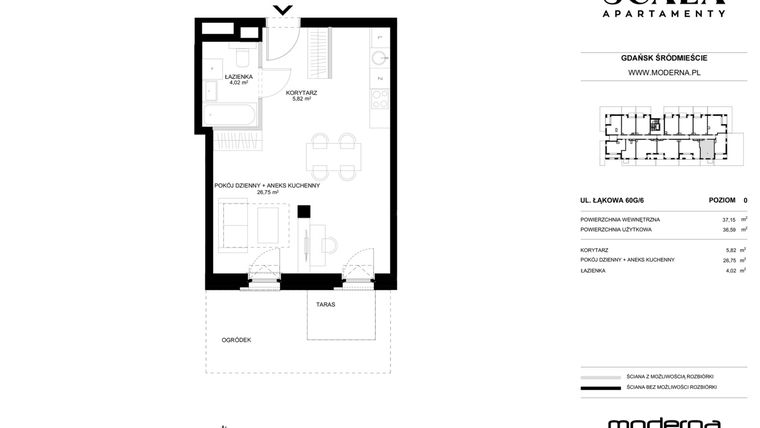 Rzut - Mieszkanie na sprzedaż 1 pokój o powierzchni 37,15 m² - numer G-6 (C) w Scala