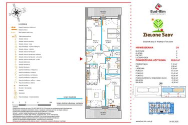 Rzut - Mieszkanie na sprzedaż 4 pokoje o powierzchni 69,84 m² - numer 24 w Zielone Sady etap II