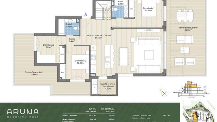 Rzut - Mieszkanie na sprzedaż 4 pokoje o powierzchni 246 m² - numer P1-P2-A w Aruna