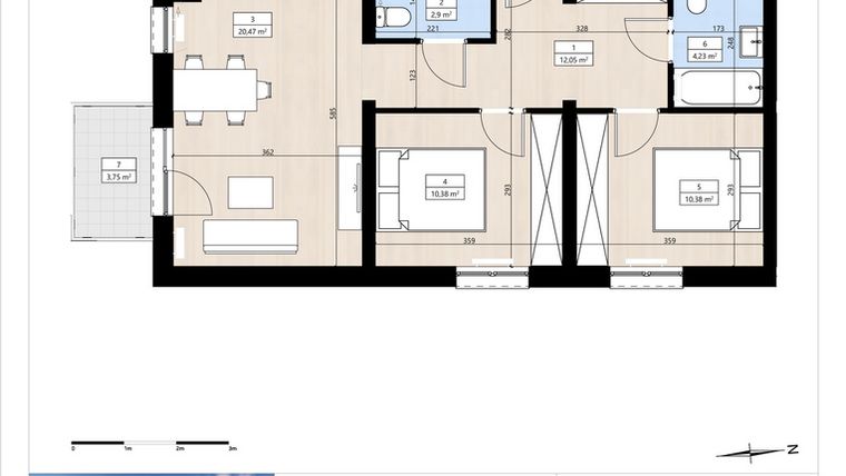 Rzut - Mieszkanie na sprzedaż 3 pokoje o powierzchni 60,51 m² - numer B3/3/38 w Montano bud. B3