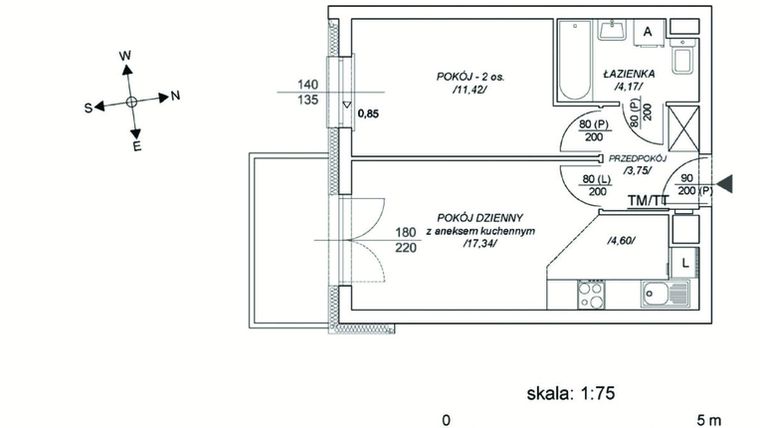 Rzut - Mieszkanie na sprzedaż 2 pokoje o powierzchni 36,68 m² - numer M52 w Osiedle Mała Dziesiąta etap II