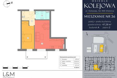 Rzut - Mieszkanie na sprzedaż 2 pokoje o powierzchni 47,28 m² - numer A.36 w Osiedle Kolejowa