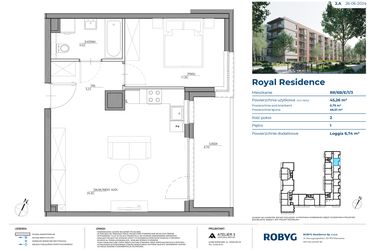 Rzut - Mieszkanie na sprzedaż 2 pokoje o powierzchni 45,26 m² - numer RR/6B/E/1/3 w Royal Residence 6B