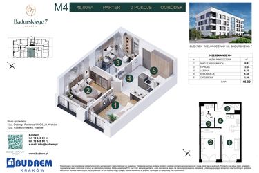 Rzut - Mieszkanie na sprzedaż 2 pokoje o powierzchni 45 m² - numer 4 w Badurskiego 7