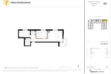 Rzut - Mieszkanie na sprzedaż 3 pokoje o powierzchni 67,18 m² - numer 1.99 w Perła Piotrkowska