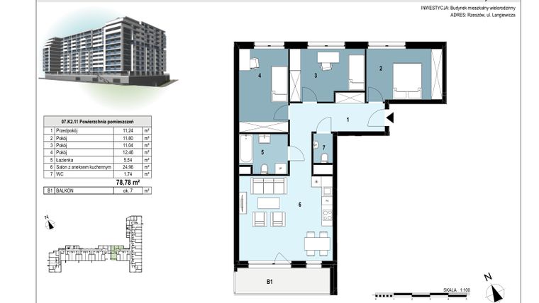 Rzut - Mieszkanie na sprzedaż 4 pokoje o powierzchni 78,82 m² - numer 192 w Langiewicza 37