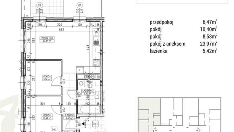 Rzut - Mieszkanie na sprzedaż 3 pokoje o powierzchni 54,84 m² - numer A3.00.03 w Zakątek Flora