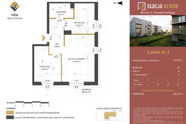 Rzut - Mieszkanie na sprzedaż 3 pokoje o powierzchni 55,39 m² - numer 1 w Stacja Błonie etap II
