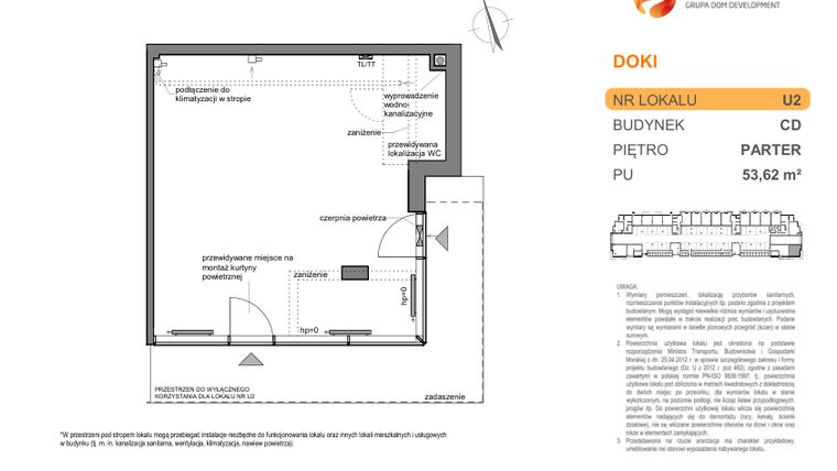 Rzut - Lokal użytkowy na sprzedaż 1 pokój o powierzchni 53,62 m² - numer DK/CD/U2 w DOKI Living