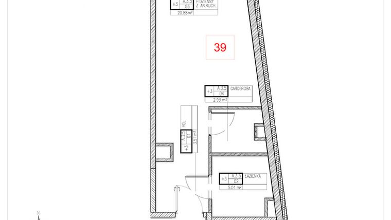 Rzut - Mieszkanie na sprzedaż 1 pokój o powierzchni 32,33 m² - numer A3.5 w Rezydencja Ogród Saski etap I i II