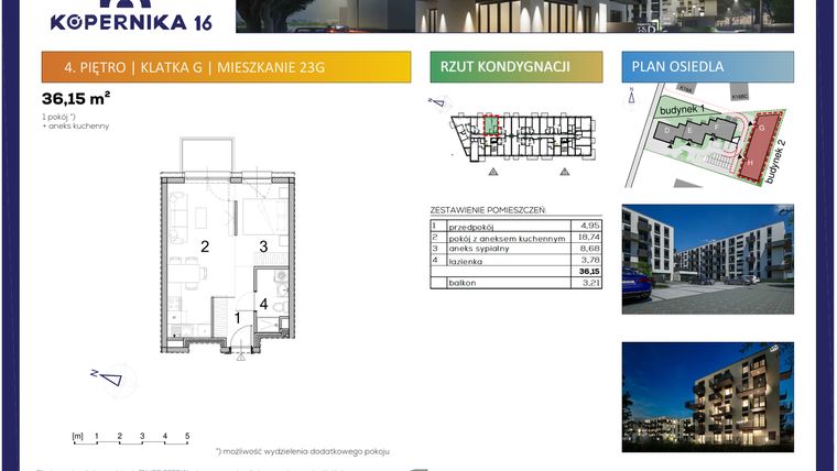 Rzut - Mieszkanie na sprzedaż 1 pokój o powierzchni 36,15 m² - numer G23 w Kopernika Szesnaście