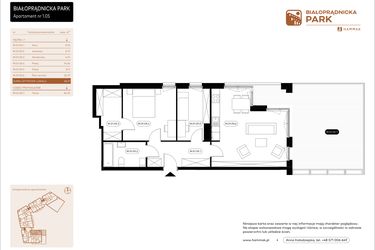 Rzut - Mieszkanie na sprzedaż 3 pokoje o powierzchni 68,57 m² - numer 1.05 w Białoprądnicka Park