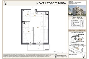 Rzut - Mieszkanie na sprzedaż 2 pokoje o powierzchni 44,17 m² - numer M39 w Nova Leszczyńska