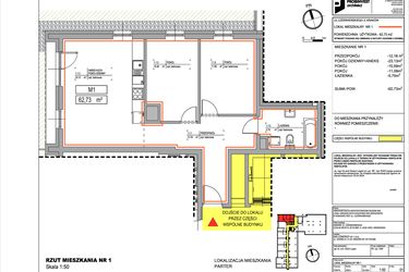 Rzut - Mieszkanie na sprzedaż 3 pokoje o powierzchni 62,73 m² - numer 3.1 w Czerwieńskiego 3