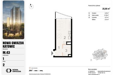 Rzut - Mieszkanie na sprzedaż 1 pokój o powierzchni 25,9 m² - numer M.43 w Nowa Gwiazda