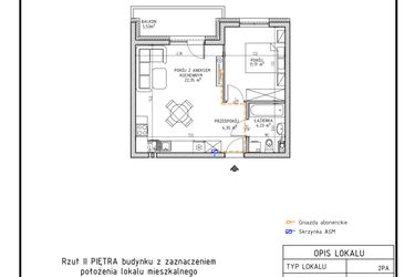 Rzut - Mieszkanie na sprzedaż 2 pokoje o powierzchni 42,1 m² - numer M25 w Osiedle Foresto etap 2