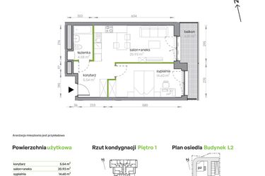Rzut - Mieszkanie na sprzedaż 2 pokoje o powierzchni 45,65 m² - numer L2/1/4 w Legnicka Vita