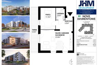 Rzut - Mieszkanie na sprzedaż 2 pokoje o powierzchni 44,21 m² - numer 9 w Nove Diamentowe