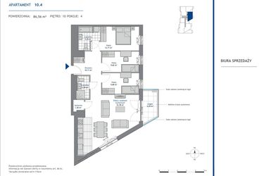 Rzut - Mieszkanie na sprzedaż 4 pokoje o powierzchni 86,56 m² - numer 10.4 w SEAHall