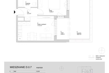 Rzut - Mieszkanie na sprzedaż 2 pokoje o powierzchni 37,72 m² - numer D.0.7 w ATAL Parkowa