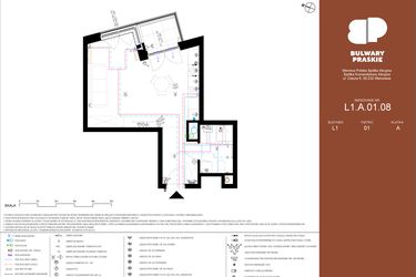 Rzut - Mieszkanie na sprzedaż 1 pokój o powierzchni 35,9 m² - numer L1.A.01.08 w Bulwary Praskie etap K i L