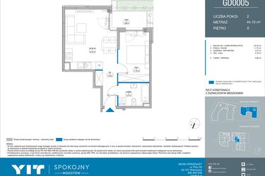 Rzut - Mieszkanie na sprzedaż 2 pokoje o powierzchni 44,1 m² - numer GD0005 w Spokojny Mokotów etap II