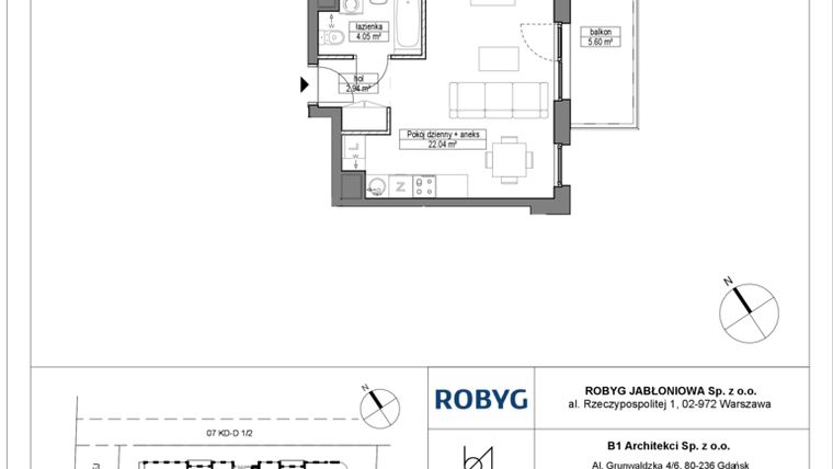 Rzut - Mieszkanie na sprzedaż 1 pokój o powierzchni 29,03 m² - numer A.2M16 w Dobre Miejsce
