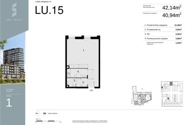 Rzut - Lokal użytkowy na sprzedaż 1 pokój o powierzchni 42,14 m² - numer LU15 w Sky Trust etap II