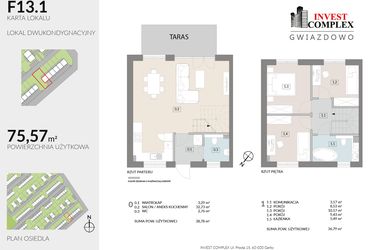 Rzut - Dom na sprzedaż 4 pokoje o powierzchni 75,57 m² - numer F13.1 w Osiedle Gwiazdowo etap 12