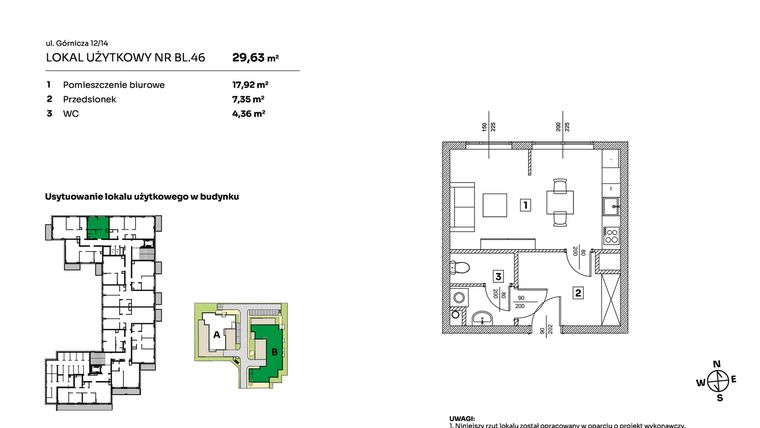 Rzut - Mieszkanie na sprzedaż 1 pokój o powierzchni 29,63 m² - numer BL.46 w Parkove Love - apartamenty inwestycyjne