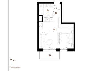 Rzut - Mieszkanie na sprzedaż 1 pokój o powierzchni 31,29 m² - numer A2.6.07 w Apartamenty Grundmanna