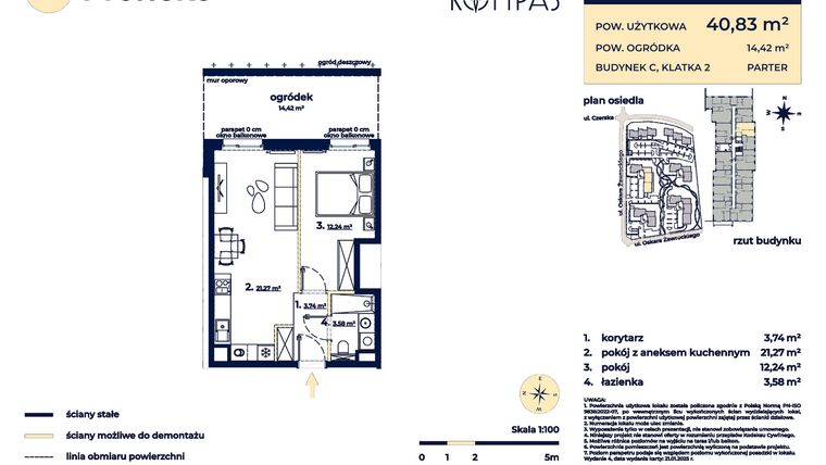Rzut - Mieszkanie na sprzedaż 2 pokoje o powierzchni 40,83 m² - numer C30 w Osiedle Kompas