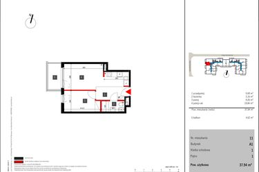 Rzut - Mieszkanie na sprzedaż 2 pokoje o powierzchni 37,94 m² - numer 11 w Mochtyńska 56